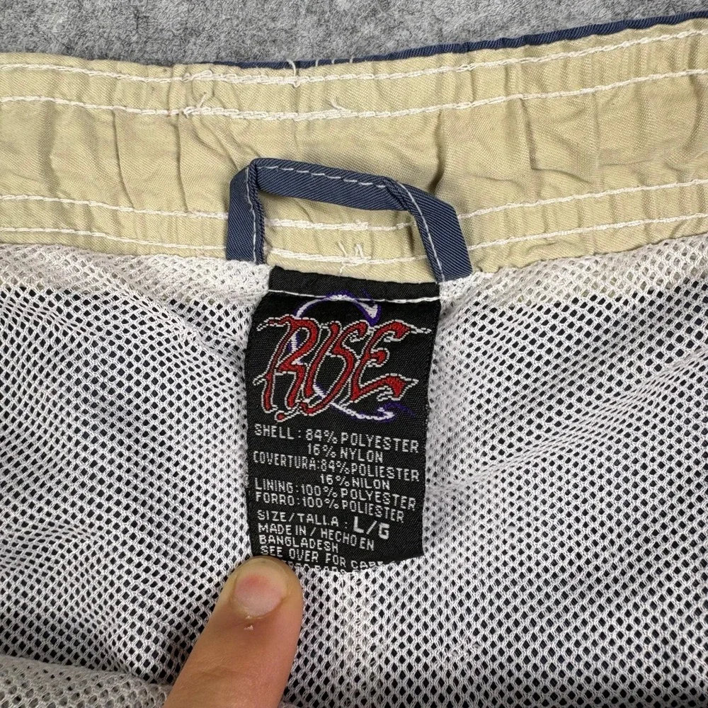 Vintage Rise Board Shorts Navy Blue Striped Cargo Swim Trunks Mens Large 264